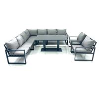 Fimous Aluminum Outdoor Garden Furniture Corner Sofa 2 Arm Chair Adjustable Rising Lifting Dining Table Sets Dark Grey 9 Seater