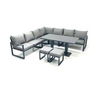 Fimous 9 Seater Outdoor Aluminum Garden Furniture Set Corner Sofa 2 Small Footstool Adjustable Rising Lifting Table Sets Dark Grey