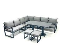 Fimous 9 Seater Outdoor Aluminum Garden Furniture Set Corner Sofa 2 Small Footstool Adjustable Rising Lifting Dining Table Sets