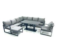 Fimous 9 Seater Outdoor Aluminum Garden Furniture Set Corner Sofa Big Footstool Chair Adjustable Rising Lifting Dining Table Sets