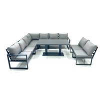 Fimous 9 Seater Outdoor Aluminum Garden Furniture Set Corner Sofa Rising Lifting Dining Table Sets Dark Grey