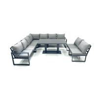 Fimous 9 Seater Outdoor Aluminum Garden Furniture Set Corner Sofa Rising Lifting Dining Table Sets Dark Grey Fimous Dark Grey