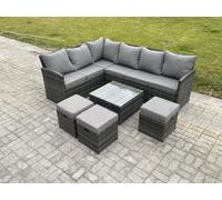 Fimous 9 Seater Outdoor Garden Furniture Set Wicker PE Rattan Corner Sofa Set with Square Coffee Table 3 Footstools Dark Grey Mixed Fimous Dark Grey