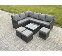 Fimous 9 Seater Outdoor Garden Furniture Set Wicker Pe Rattan Corner Sofa Set With Square Coffee Table 3 Footstools