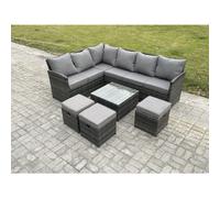 Fimous 9 Seater Outdoor Garden Furniture Set Wicker PE Rattan Corner Sofa Set with Square Coffee Table 3 Footstools Dark Grey Mixed