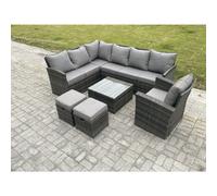 Fimous 9 Seater Outdoor Garden Furniture Set Wicker Pe Rattan Corner Sofa Set With Square Coffee Table 2 Small Footstools