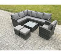 Fimous 9 Seater Outdoor Garden Furniture Set Wicker Pe Rattan Corner Sofa Set With Square Coffee Table 2 Small Footstools