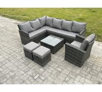Fimous 9 Seater Outdoor Garden Furniture Set Wicker Pe Rattan Corner Sofa Set With Square Coffee Table 2 Small Footstools