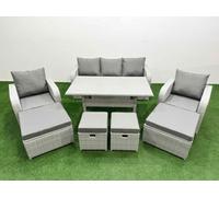 Fimous PE Rattan Lounge Sofa Sets 9 Seater Outdoor Garden Furniture Set in Light Grey Fimous Light Grey