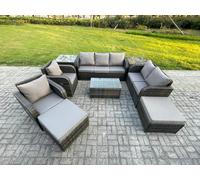 Fimous Patio Garden Furniture Sets Wicker 9 Seater Outdoor Rattan Furniture Sofa Sets with Loveseat Sofa 2 Side Tables 3 Footstools
