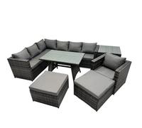Fimous 9-Seater Outdoor Pe Rattan Sofa Set With Dining Table Patio Garden Furniture Sets With Chair Side Table 2 Big Stools
