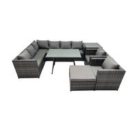 Fimous 9-seater Outdoor PE Rattan Sofa Set with with 2 Chair Stool Side Table