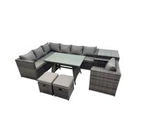 Fimous 9-seater Outdoor PE Rattan Sofa Set with with Chair 2 Small Stools