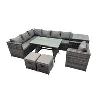 Fimous 9-seater Outdoor PE Rattan Sofa Set with with Chair 2 Small Stools