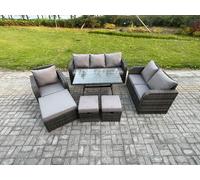 Fimous 9 Seater Outdoor Rattan Garden Furniture Set Patio Lounge Sofa Set with Dining Table 3 Footstools Dark Grey Mixed Fimous Dark Grey