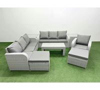 Fimous 9 Seater Poly Rattan Outdoor Garden Furniture Oblong Coffee Table Sofa Set Patio 3 Seater Sofa 2 Big Footstools 2 Side Table