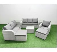 Fimous 9 Seater Poly Rattan Outdoor Garden Furniture Square Coffee Table Sofa Set 3 Seater Sofa2 Big Footstools 2 Side Table