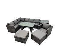 Fimous 9-seater Outdoor Rattan Sofa Set with with Chair Side Table Big Stools