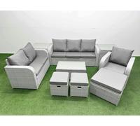 Fimous Pe Wicker 9 Seater Outdoor Rattan Furniture Sofa Sets Rectangular Coffee Table Reclining Chair Stool 2 Side Table