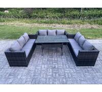 Fimous 9 Seater Outdoor Wicker Garden Furniture Rattan Lounge Sofa Set Patio Rectangular Dining Table Three Seater Sofa