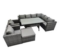 Fimous 9 Seater Patio Dining Corner Sofa Sets with 2 Chairs Big Stool in Dark Grey Fimous Dark Grey