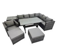 Fimous 9 Seater Patio Dining Corner Sofa Sets with Chair 2 Stools Side Table in Dark Grey Fimous Dark Grey