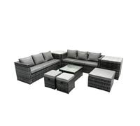 Fimous 9 Seater Patio Lounge Sofa Set with 2 Side Table 3 Footstools