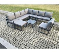 Fimous 9 Seater Patio Outdoor Garden Furniture Aluminium Lounge Corner Sofa Set With Square Coffee Table Big Footstool