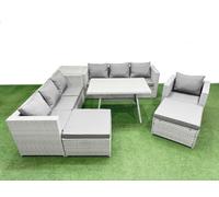 Fimous 9-Seater Patio Rectangular Table 3 Seater Sofa Armchair Set With Side Table 2 Big Stools