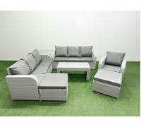 Fimous 9 Seater Poly Rattan Outdoor Garden Furniture Oblong Coffee Table Sofa Set Patio 3 Seater Sofa 2 Big Footstools Side Table