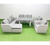 9 Seater PE Rattan Furniture Outdoor Reclining Chair Set Fimous Light Grey One Size