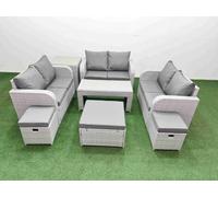 Fimous 9 Seater PE Wicker Rattan Furniture Sofa Sets with Oblong Coffee Table 2 Seater Love Sofa 3 Stool Side Table Light Grey