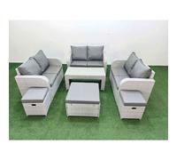 Fimous 9 Seater Pe Wicker Rattan Furniture Sofa Sets Oblong Coffee Table 2 Seater Love Sofa 3 Stool Light Grey