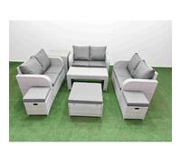 Fimous 9 Seater Pe Wicker Rattan Furniture Sofa Sets Oblong Coffee Table 2 Seater Love Sofa 3 Stool Side Table Light Grey
