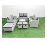 9 Seater PE Wicker Rattan Furniture Sofa Sets with Square Coffee Table 2 Seater Love Sofa 3 Stool Light Grey Fimous Light Grey One Size