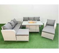 9 Seater Poly Rattan Outdoor Garden Furniture Firepit Dining Table Sofa Set Patio 3 Seater Sofa Reclining Chair 3 Seater Sofa 2 Big Footstools Side Ta Fimous Light Grey One Size