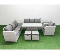 9 Seater Poly Rattan Outdoor Garden Furniture Adjustable Lifting Dining or Coffee Table Sofa Set Patio 3 Seater Sofa Reclining Chair 3 Seater Sofa Sto Fimous Light Grey One Size