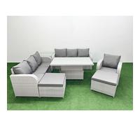 9 Seater Poly Rattan Outdoor Garden Furniture Adjustable Lifting Dining or Coffee Table Sofa Set Patio 3 Seater Sofa Reclining Chair 3 Seater Sofa 2 B Fimous Light Grey One Size