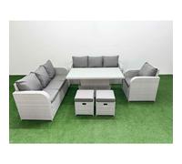 9 Seater Poly Rattan Outdoor Garden Furniture Adjustable Lifting Dining or Coffee Table Sofa Set Patio 3 Seater Sofa Reclining Chair 3 Seater Sofa Sto Fimous Light Grey One Size