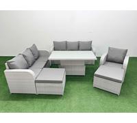9 Seater Poly Rattan Outdoor Garden Furniture Adjustable Lifting Dining or Coffee Table Sofa Set Patio 3 Seater Sofa Reclining Chair 3 Seater Sofa 2 B Fimous Light Grey One Size
