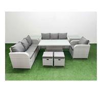 9 Seater Poly Rattan Outdoor Garden Furniture Adjustable Lifting Dining or Coffee Table Sofa Set Patio 3 Seater Sofa Reclining Chair 3 Seater Sofa Sto Fimous Light Grey One Size