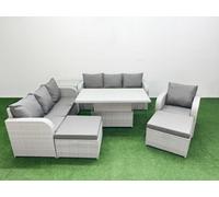 9 Seater Poly Rattan Outdoor Garden Furniture Adjustable Lifting Dining or Coffee Table Sofa Set Patio 3 Seater Sofa Reclining Chair 3 Seater Sofa 2 B Fimous Light Grey One Size