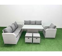 9 Seater Poly Rattan Outdoor Garden Furniture Adjustable Lifting Dining or Coffee Table Sofa Set Patio 3 Seater Sofa Reclining Chair 3 Seater Sofa Sto Fimous Light Grey One Size