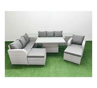 Fimous 9 Seater Poly Rattan Outdoor Garden Furniture Adjustable Lifting Dining or Coffee Table Sofa Set Patio 3 Seater Sofa Reclining Chair 3 Seater Fimous Light Grey