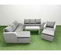 9 Seater Poly Rattan Outdoor Garden Furniture Oblong Coffee Table Sofa Set Patio 3 Seater Sofa Reclining Chair 3 Seater Sofa 2 Big Footstools 2 Side T Fimous Light Grey One Size