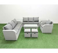 9 Seater Poly Rattan Outdoor Garden Furniture Oblong Coffee Table Sofa Set Patio 3 Seater Sofa Reclining Chair 3 Seater Sofa Stools 2 Side Table Light Fimous Light Grey One Size