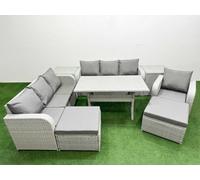 9 Seater Poly Rattan Outdoor Garden Furniture Rectangular Dining Table Sofa Set Patio 3 Seater Sofa Reclining Chair 3 Seater Sofa 2 Big Footstools 2 S Fimous Light Grey One Size