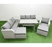9 Seater Poly Rattan Outdoor Garden Furniture Rectangular Dining Table Sofa Set Patio 3 Seater Sofa Reclining Chair 3 Seater Sofa 2 Big Footstools Sid Fimous Light Grey One Size