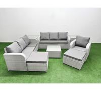 Fimous 9 Seater Poly Rattan Outdoor Garden Furniture Square Coffee Table Sofa Set Patio Reclining Chair 2 Big Footstools 2 Side Table