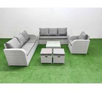 9 Seater Poly Rattan Outdoor Garden Furniture Square Coffee Table Sofa Set Patio 3 Seater Sofa Reclining Chair 3 Seater Sofa Stools Light Grey Fimous Light Grey One Size